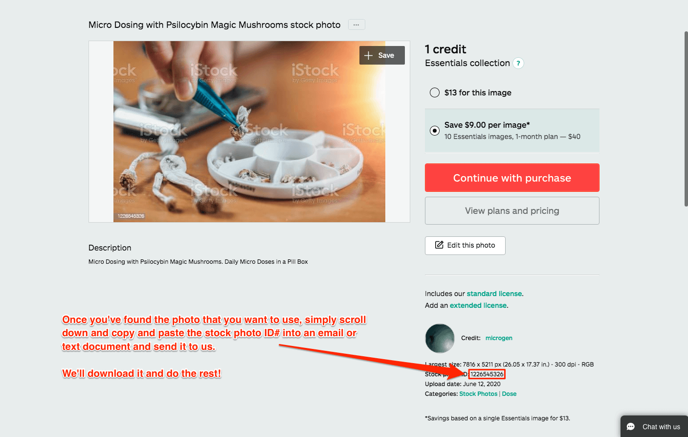Screenshot of istockphoto.com with photo ID number shown