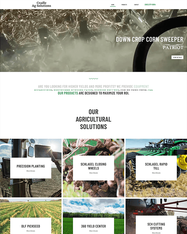 Snippet from one of our sites, Cradle Ag Solutions