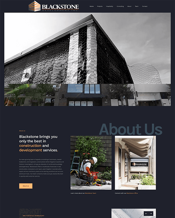 Snippet from one of our sites, Blackstone Development Inc